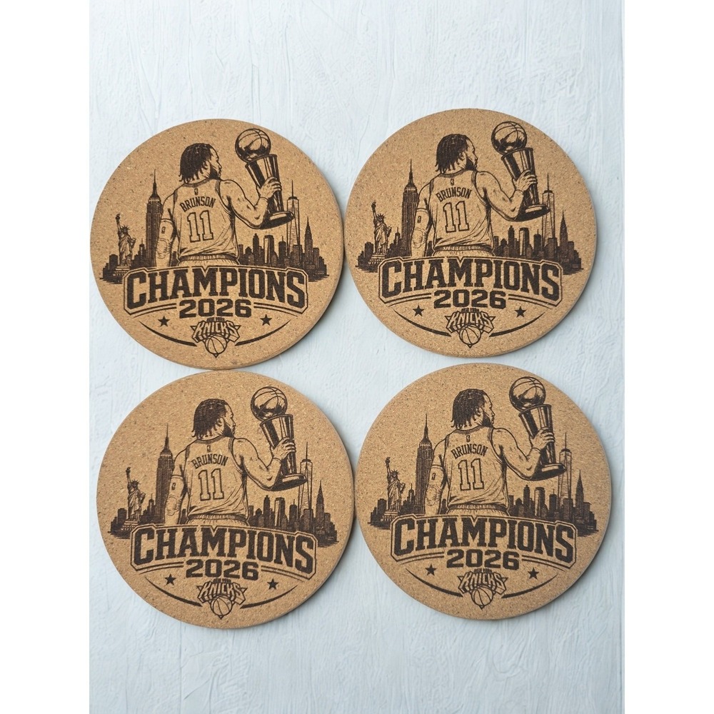 New York Knicks Championship 2026 Cork Coasters 4 Pack Jalen Brunson Brown